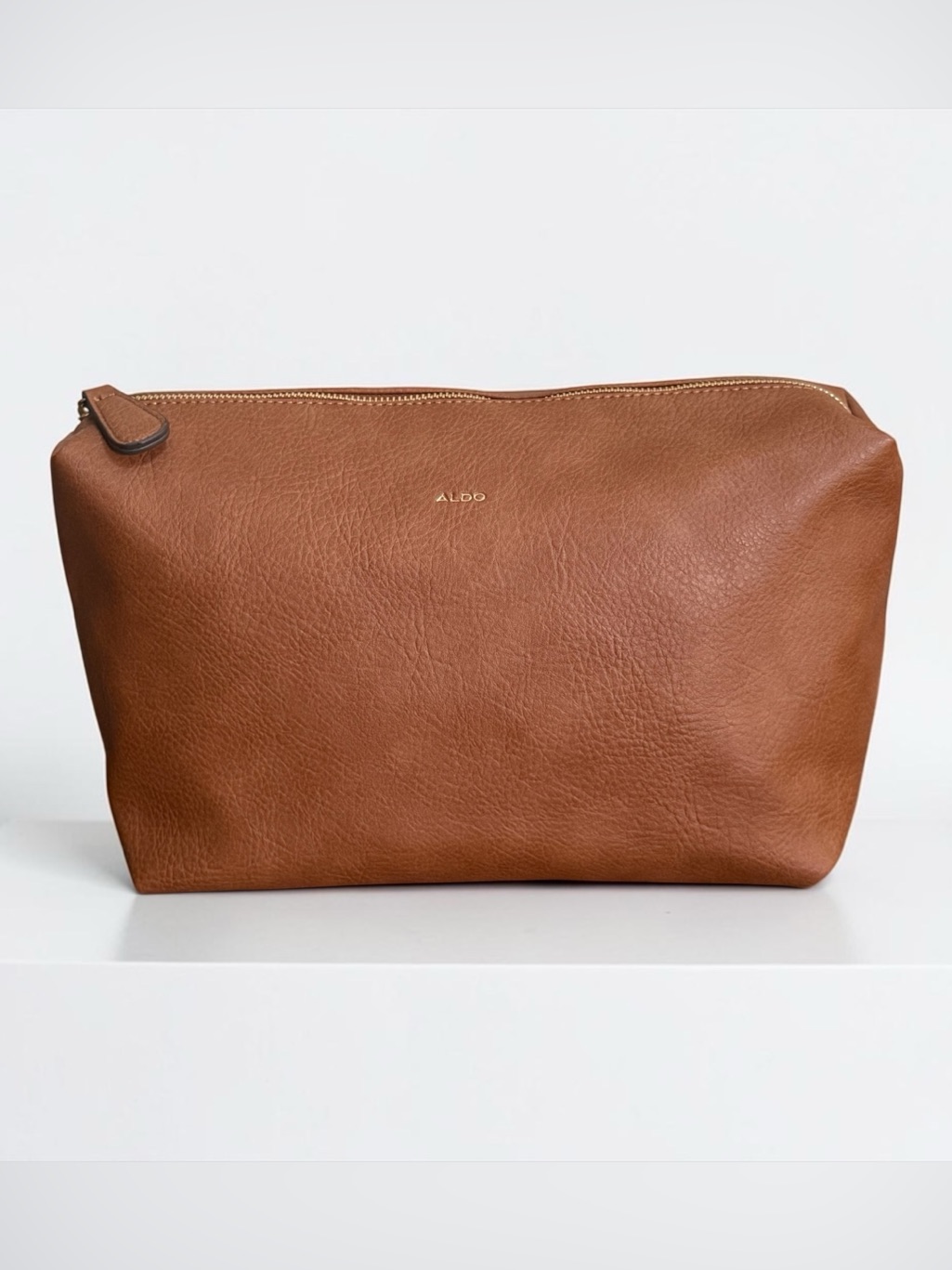Nwot Aldo Large Brown Pebbled Travel Cosmetic Bag Makeup Toiletry Pouch! New!
